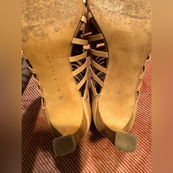 Gently Worn - Elie Tahari Tan Gladiator Strap Leather Heeled Sandals - Size 37 - Picture 9 of 12